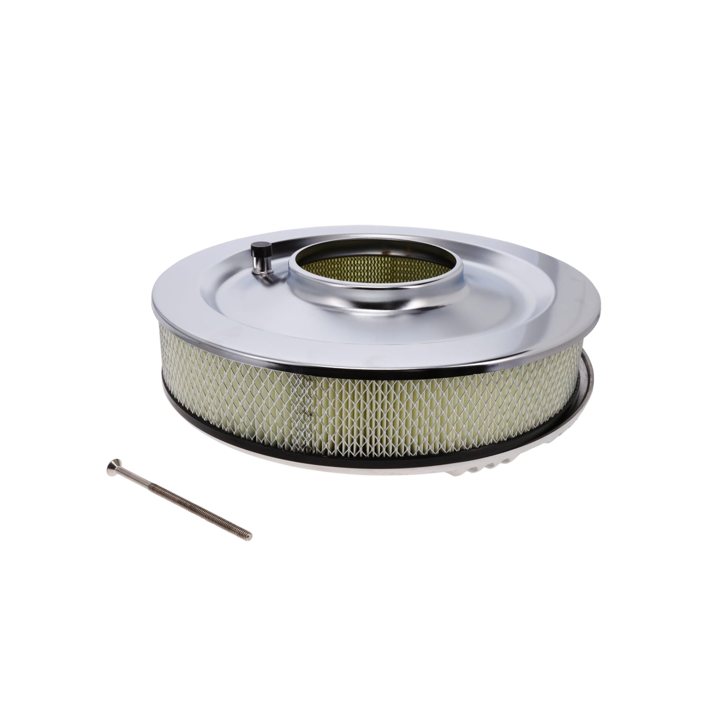 14" X 3" Center Finned Round Aluminum Air Cleaner Kit, Paper Filter, Flat Base, Polished