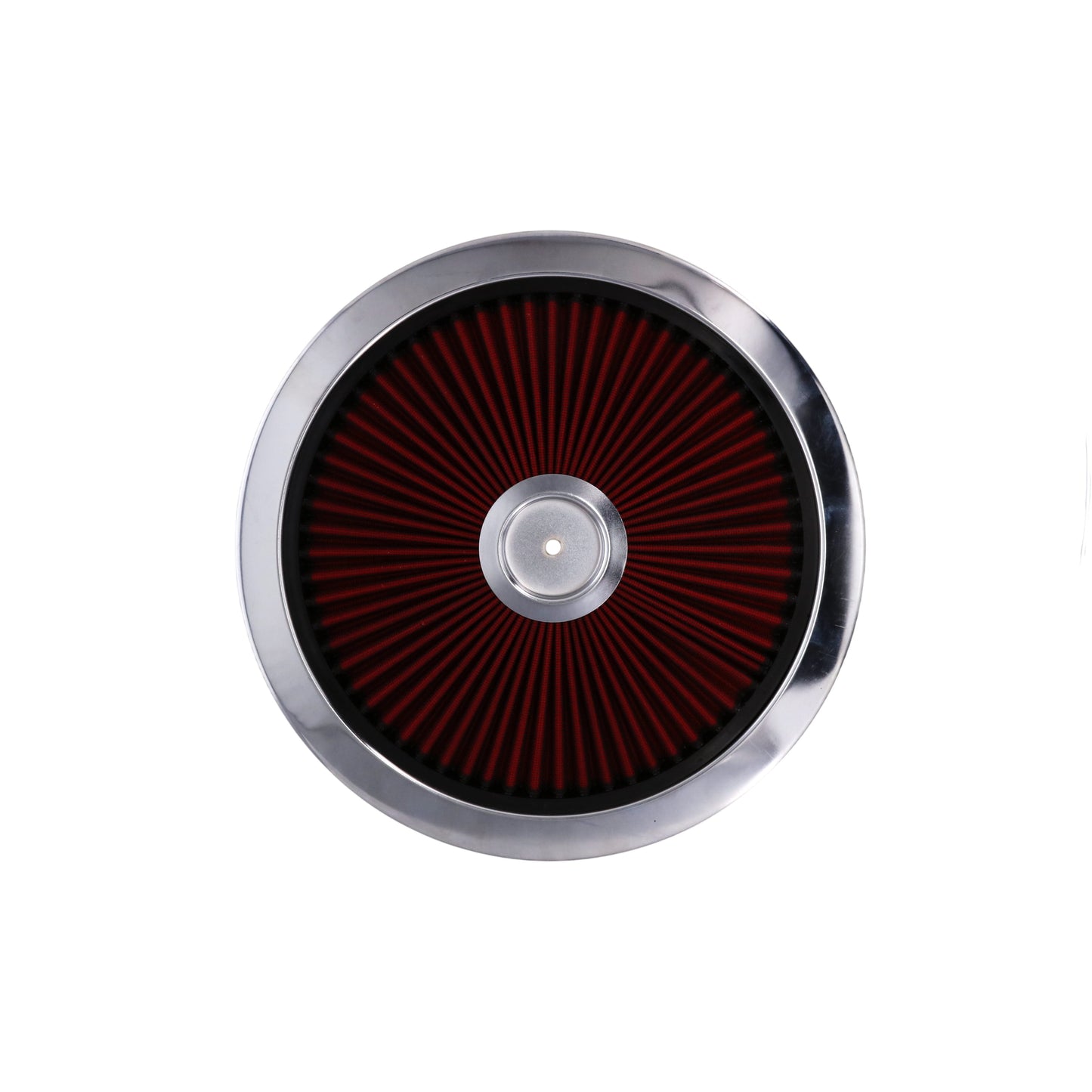 14" X 3" Round Steel Air Cleaner Kit, Red Washable Filter, Flat Base - Chrome