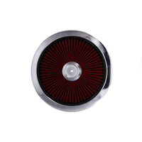 14" X 3" Round Steel Air Cleaner Kit, Red Washable Filter, Flat Base - Chrome