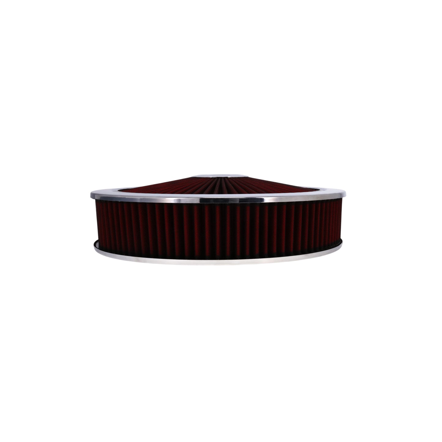 14" X 3" Round Steel Air Cleaner Kit, Red Washable Filter, Flat Base - Chrome