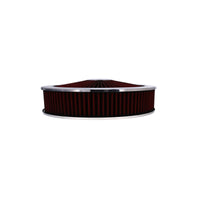 14" X 3" Round Steel Air Cleaner Kit, Red Washable Filter, Flat Base - Chrome