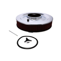 14" X 3" Round Steel Air Cleaner Kit, Red Washable Filter, Flat Base - Chrome