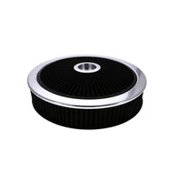 14" X 3" Round Steel Air Cleaner Kit, Black Washable Filter, Flat Base - Chrome