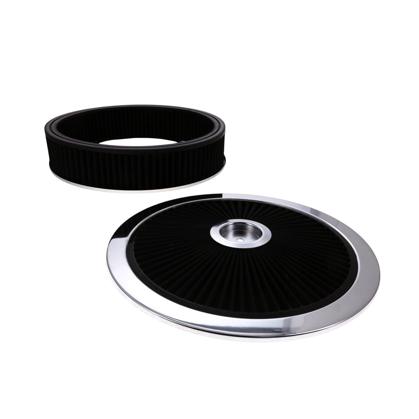 14" X 3" Round Steel Air Cleaner Kit, Black Washable Filter, Flat Base - Chrome