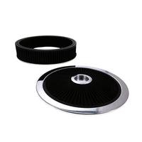 14" X 3" Round Steel Air Cleaner Kit, Black Washable Filter, Flat Base - Chrome