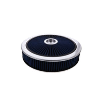 14" X 3" Round Steel Air Cleaner Kit, Blue Washable Filter, Flat Base - Chrome