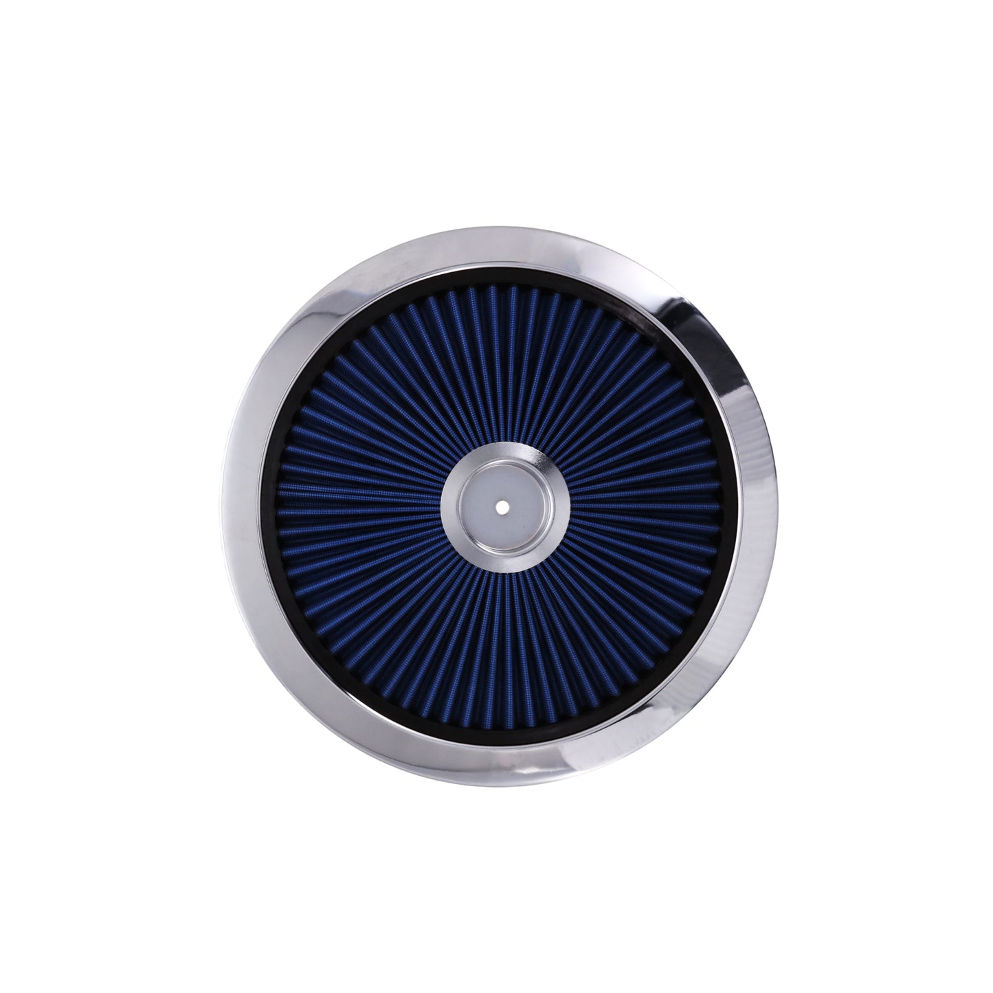 14" X 3" Round Steel Air Cleaner Kit, Blue Washable Filter, Flat Base - Chrome