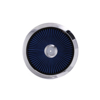 14" X 3" Round Steel Air Cleaner Kit, Blue Washable Filter, Flat Base - Chrome