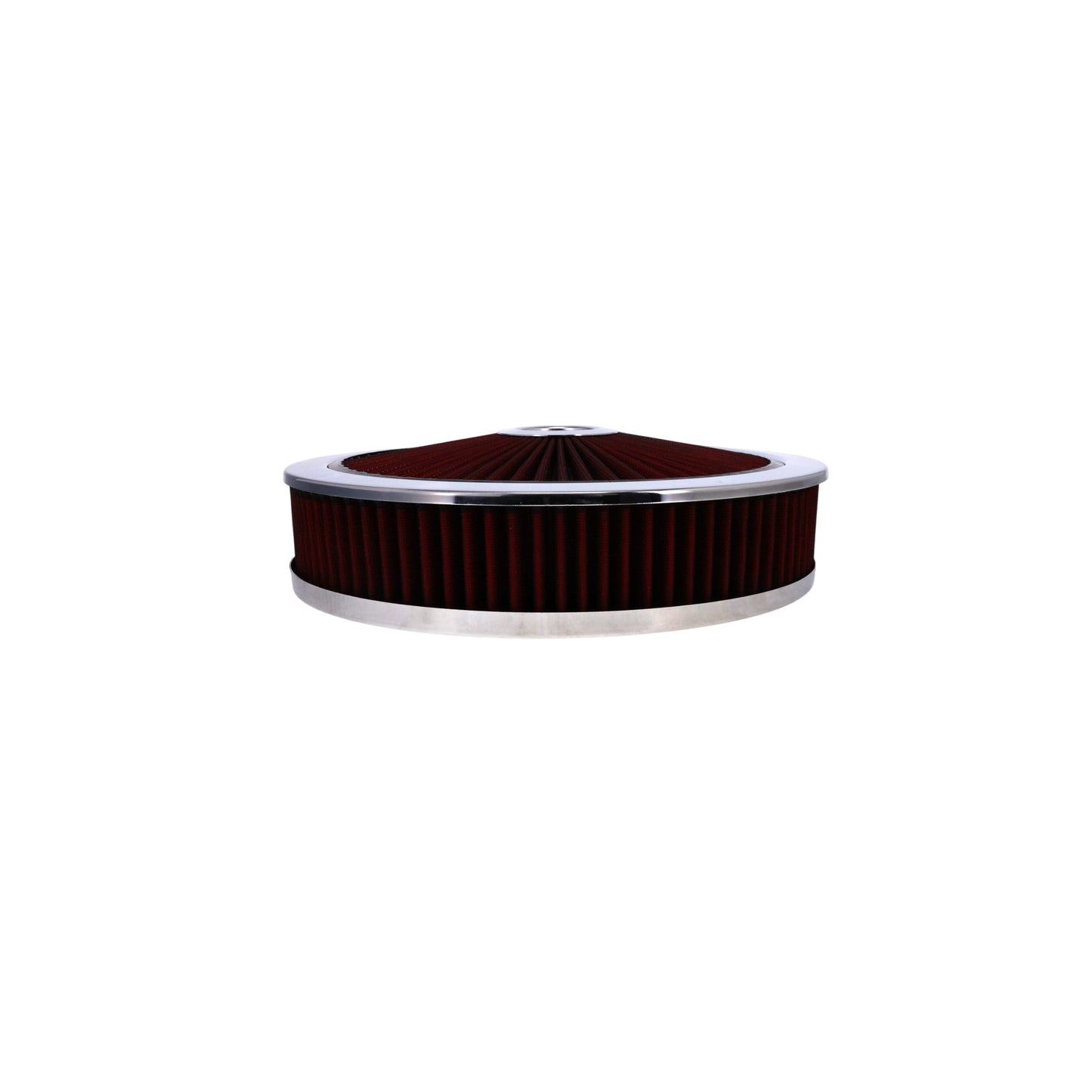 14" X 3" Round Steel Air Cleaner Kit, Red Washable Filter, Recessed Base - Chrome