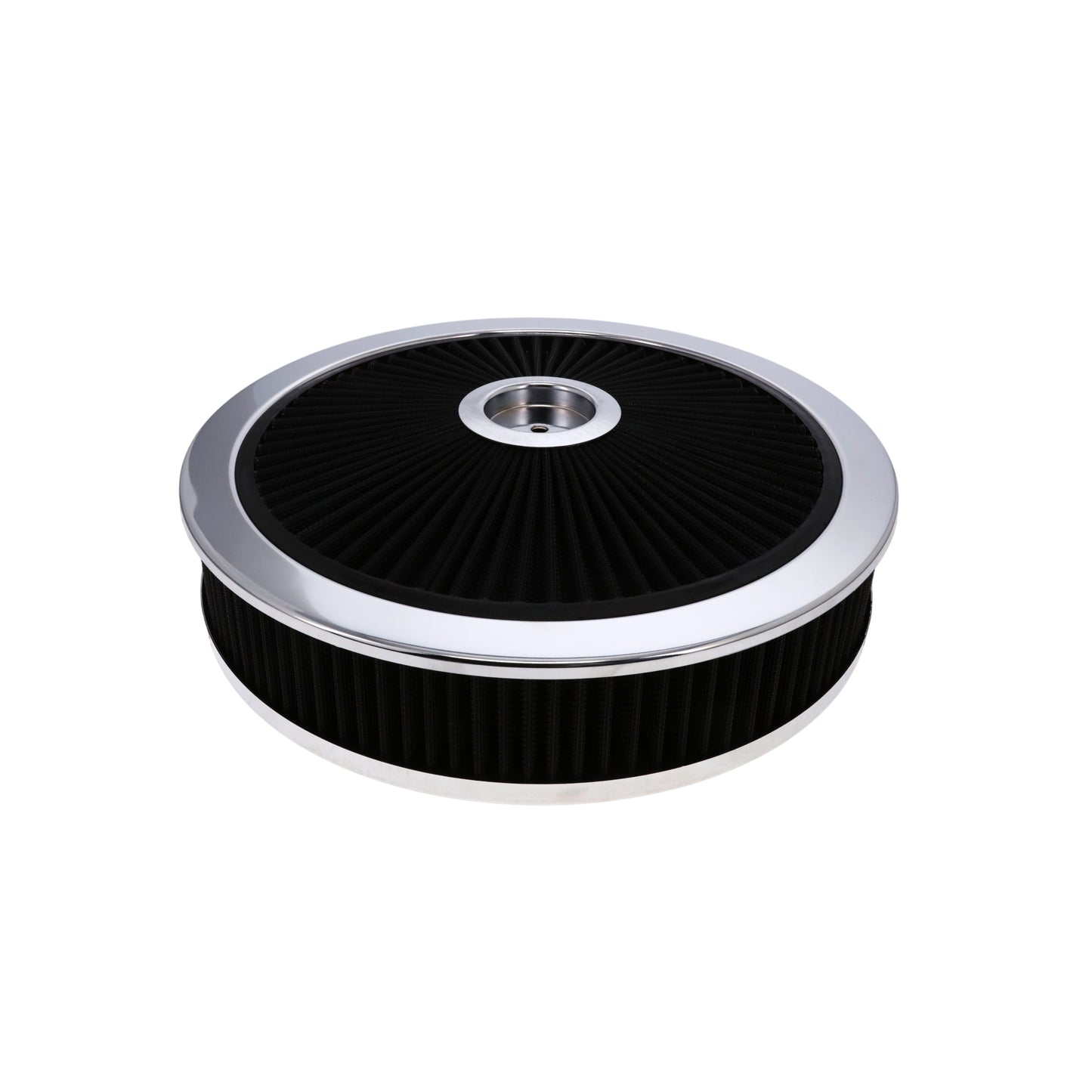 14" X 3" Round Steel Air Cleaner Kit, Black Washable Filter, Recessed Base - Chrome