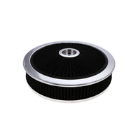 14" X 3" Round Steel Air Cleaner Kit, Black Washable Filter, Recessed Base - Chrome