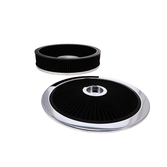14" X 3" Round Steel Air Cleaner Kit, Black Washable Filter, Recessed Base - Chrome