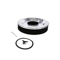 14" X 3" Round Steel Air Cleaner Kit, Black Washable Filter, Recessed Base - Chrome