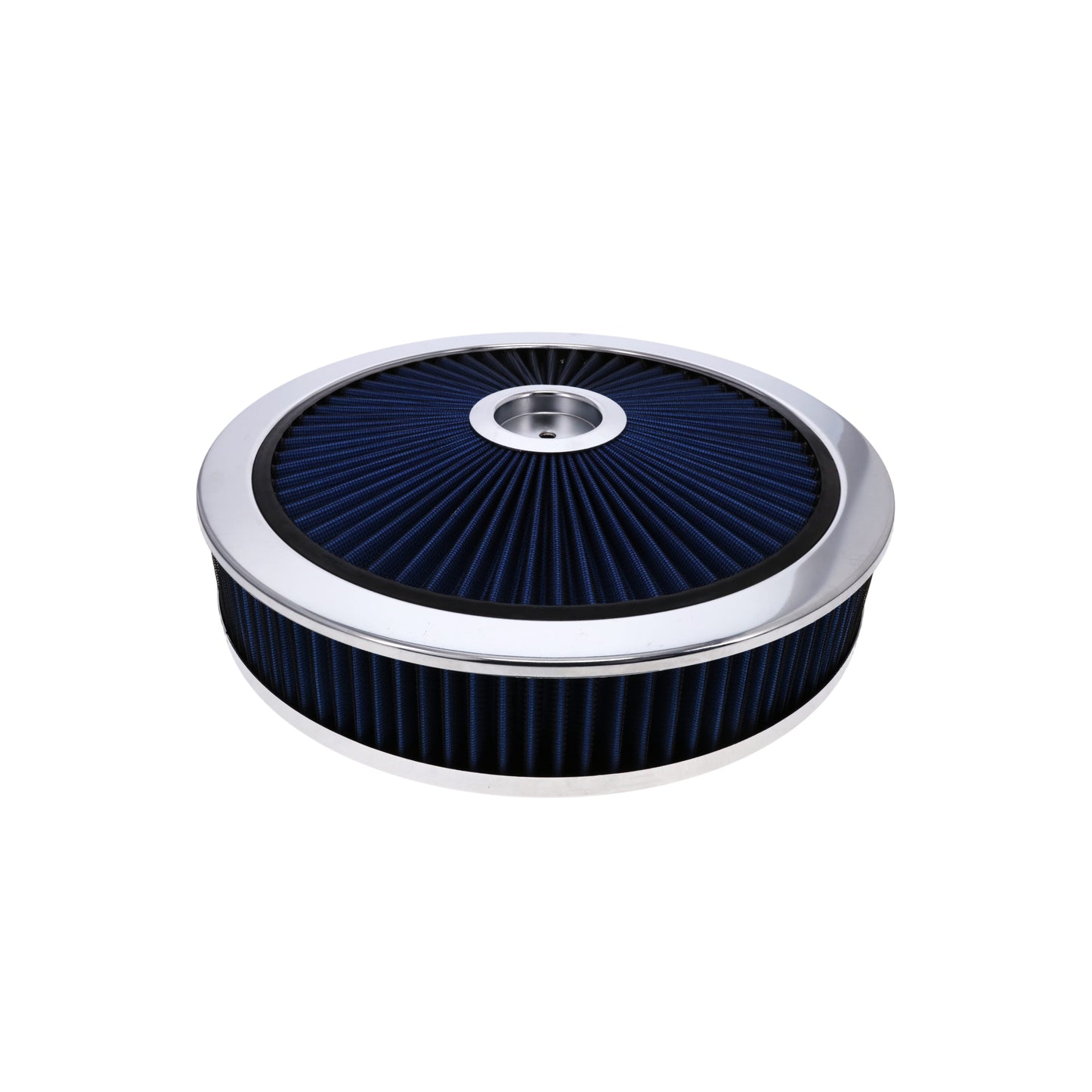 14" X 3" Round Steel Air Cleaner Kit, Blue Washable Filter, Recessed Base - Chrome