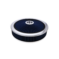 14" X 3" Round Steel Air Cleaner Kit, Blue Washable Filter, Recessed Base - Chrome