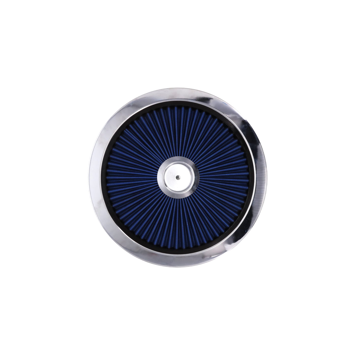 14" X 3" Round Steel Air Cleaner Kit, Blue Washable Filter, Recessed Base - Chrome