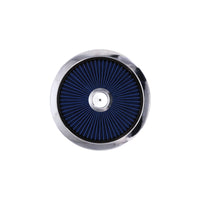 14" X 3" Round Steel Air Cleaner Kit, Blue Washable Filter, Recessed Base - Chrome