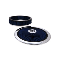 14" X 3" Round Steel Air Cleaner Kit, Blue Washable Filter, Recessed Base - Chrome