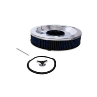 14" X 3" Round Steel Air Cleaner Kit, Blue Washable Filter, Recessed Base - Chrome