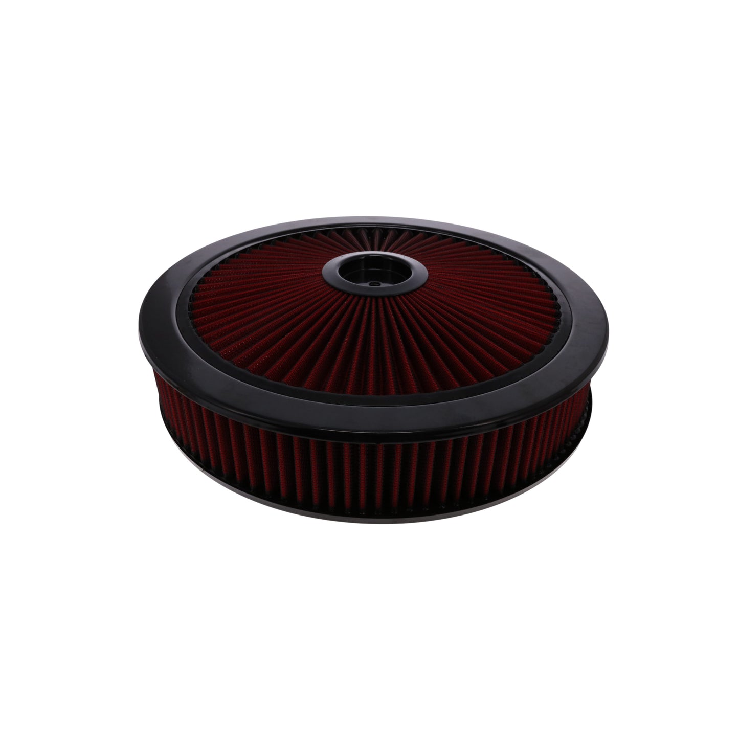14" X 3" Round Steel Air Cleaner Kit, Red Washable Filter, Flat Base - Black