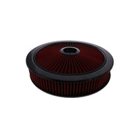 14" X 3" Round Steel Air Cleaner Kit, Red Washable Filter, Flat Base - Black