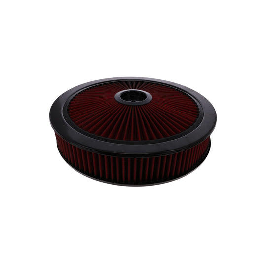 14" X 3" Round Steel Air Cleaner Kit, Red Washable Filter, Flat Base - Black