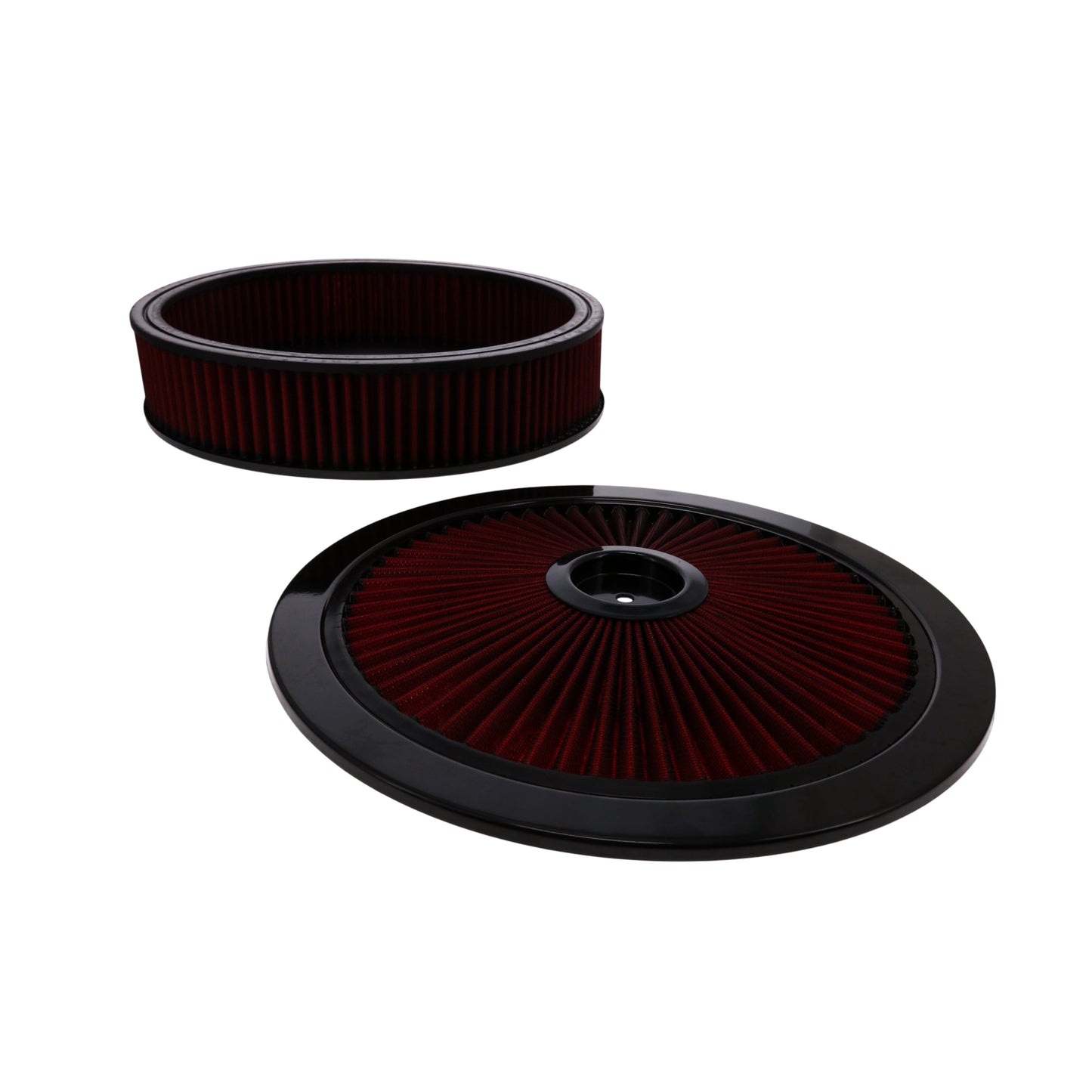 14" X 3" Round Steel Air Cleaner Kit, Red Washable Filter, Flat Base - Black