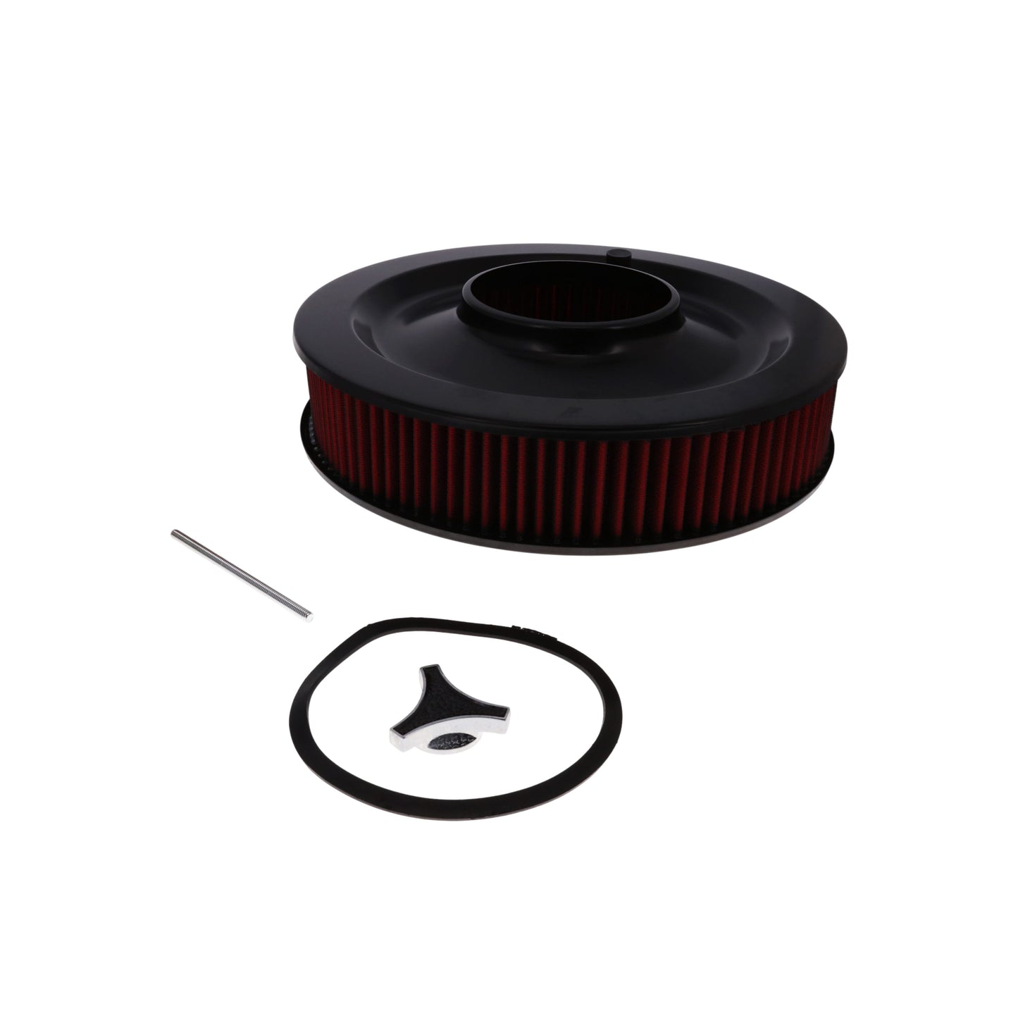 14" X 3" Round Steel Air Cleaner Kit, Red Washable Filter, Flat Base - Black