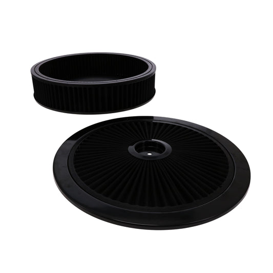 14" X 3" Round Steel Air Cleaner Kit, Black Washable Filter, Flat Base, Black