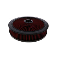 14" X 3" Round Steel Air Cleaner Kit, Red Washable Filter, Recessed Base - Black