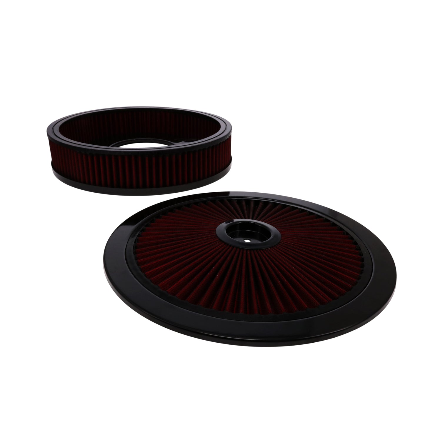 14" X 3" Round Steel Air Cleaner Kit, Red Washable Filter, Recessed Base - Black