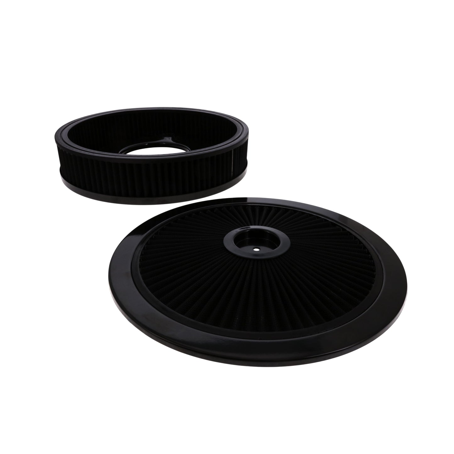 14" X 3" Round Steel Air Cleaner Kit, Black Washable Filter, Recessed Base - Black