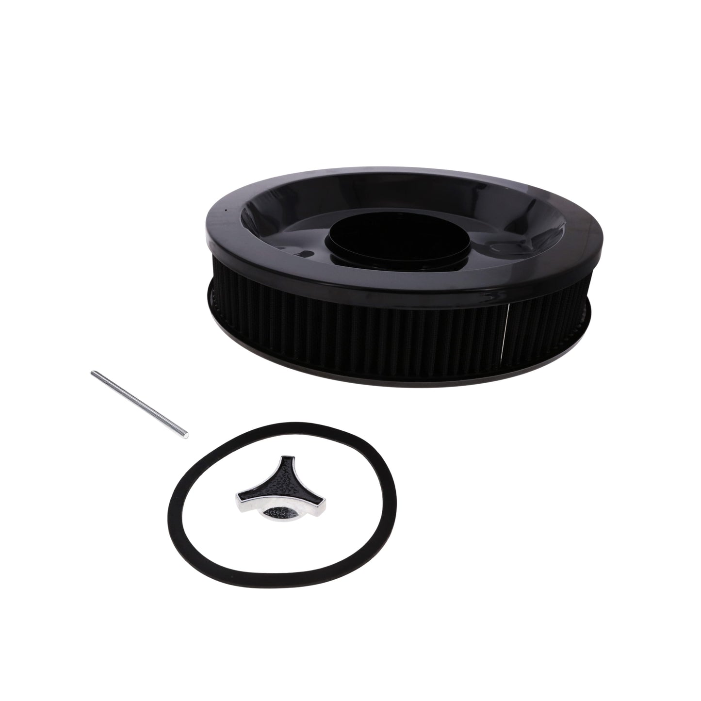 14" X 3" Round Steel Air Cleaner Kit, Black Washable Filter, Recessed Base - Black