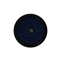 14" X 3" Round Steel Air Cleaner Kit, Blue Washable Filter, Recessed Base - Black