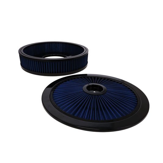 14" X 3" Round Steel Air Cleaner Kit, Blue Washable Filter, Recessed Base - Black