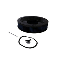 14" X 3" Round Steel Air Cleaner Kit, Blue Washable Filter, Recessed Base - Black