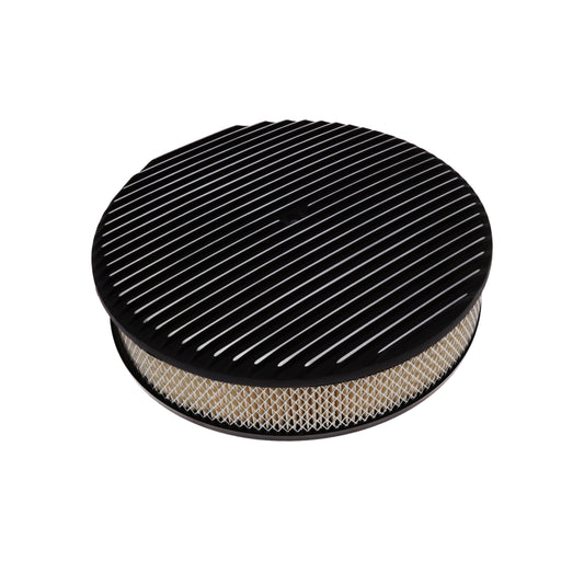 14" X 3" Full Finned Round Aluminum Air Cleaner Kit, Paper Filter, Recessed Base, Black