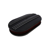 15" X 2" Center Finned Oval Aluminum Air Cleaner Kit, Red Washable Filter, Flat Base - Black