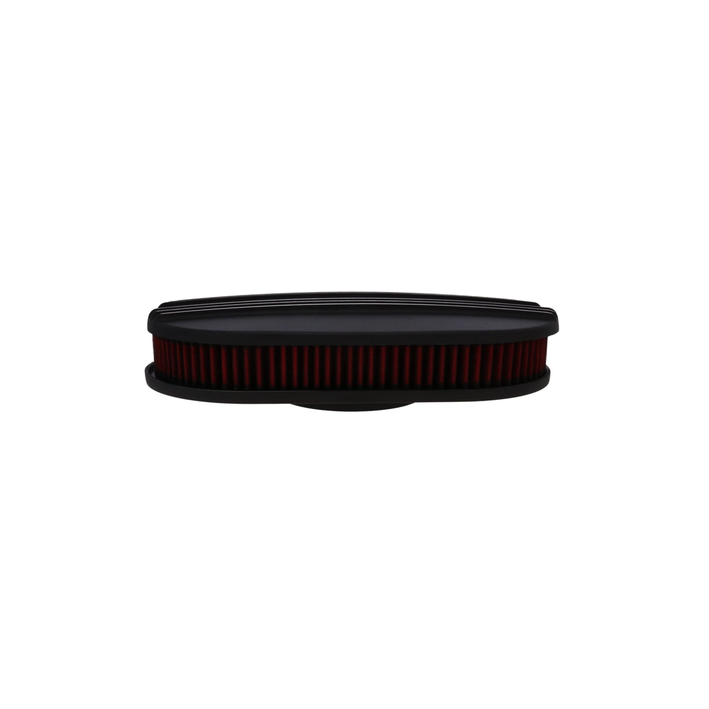 15" X 2" Center Finned Oval Aluminum Air Cleaner Kit, Red Washable Filter, Flat Base - Black