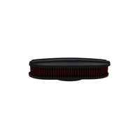 15" X 2" Center Finned Oval Aluminum Air Cleaner Kit, Red Washable Filter, Flat Base - Black