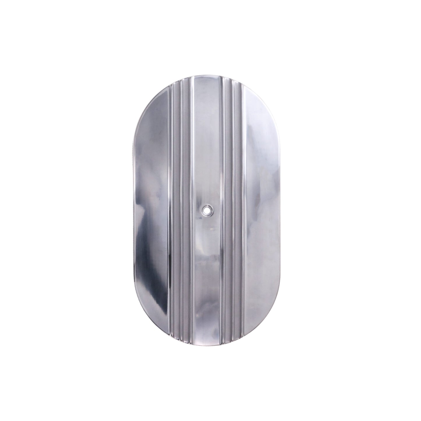 15" X 2" Center Finned Oval Aluminum Air Cleaner Kit, Red Washable Filter, Flat Base - Polished