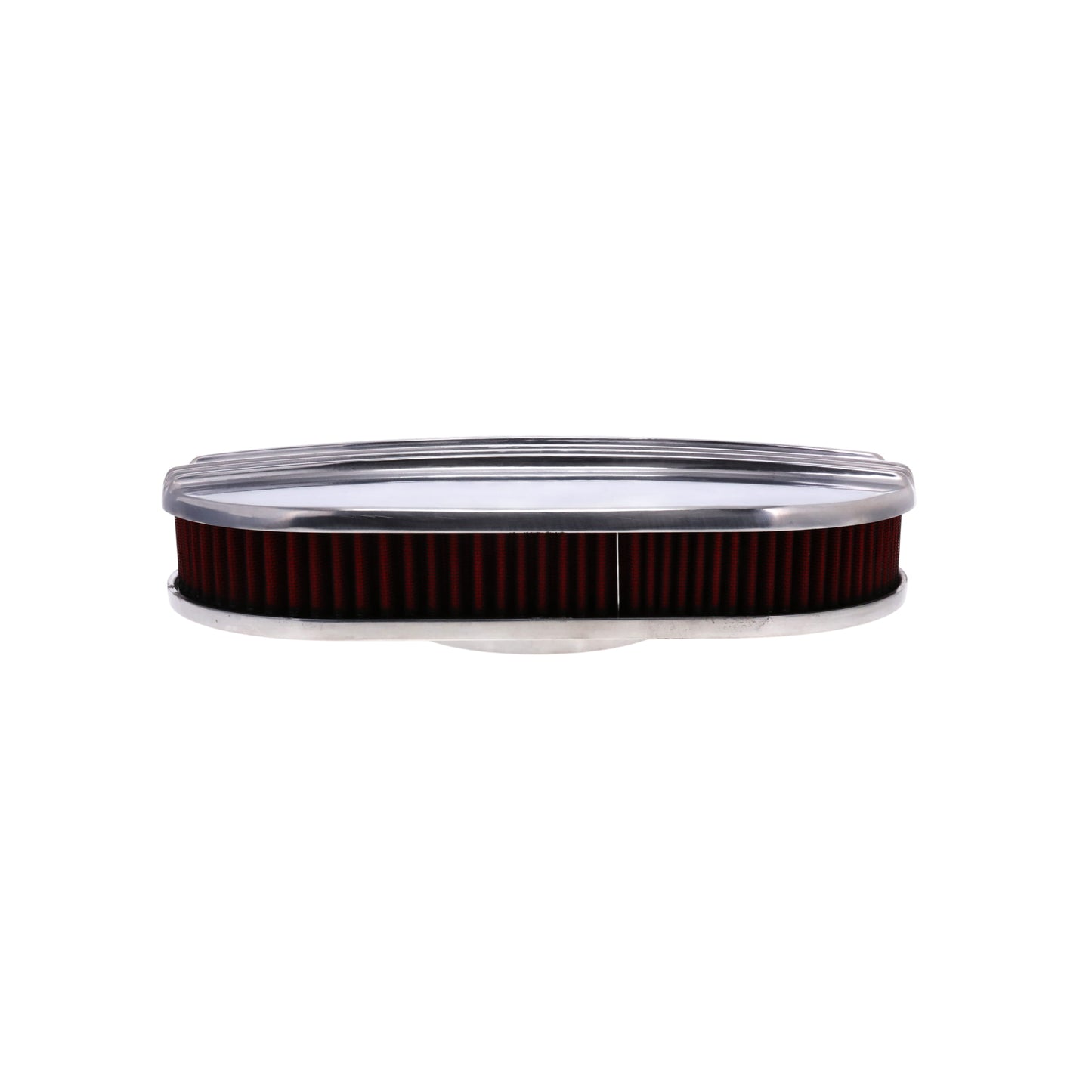 15" X 2" Center Finned Oval Aluminum Air Cleaner Kit, Red Washable Filter, Flat Base - Polished