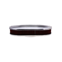 15" X 2" Center Finned Oval Aluminum Air Cleaner Kit, Red Washable Filter, Flat Base - Polished