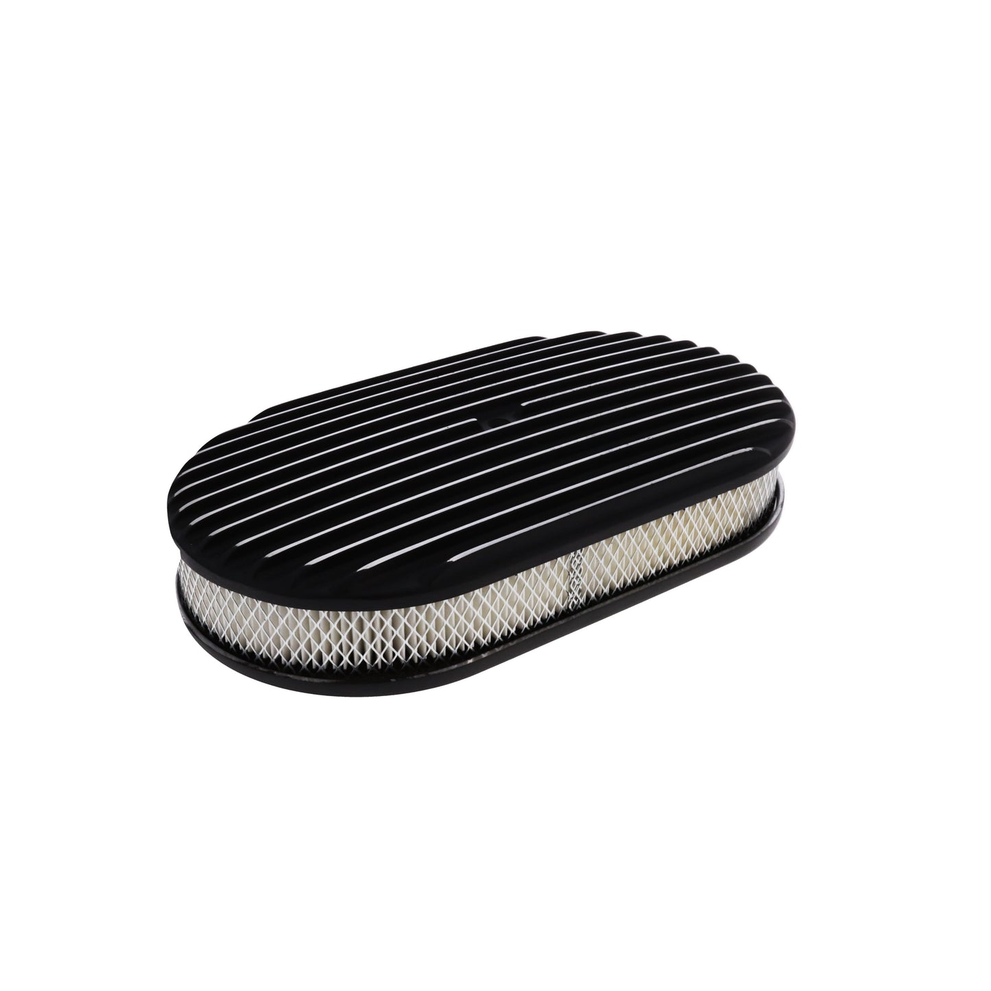 15" X 2" Full Finned Oval Aluminum Air Cleaner Kit, Paper Filter, Flat Base, Black