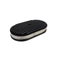 15" X 2" Full Finned Oval Aluminum Air Cleaner Kit, Paper Filter, Flat Base, Black