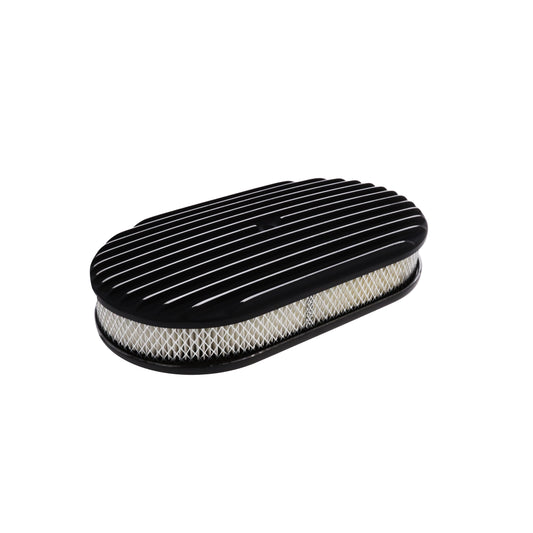 15" X 2" Full Finned Oval Aluminum Air Cleaner Kit, Paper Filter, Flat Base, Black