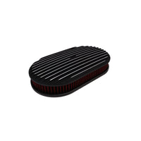 15" X 2" Full Finned Oval Aluminum Air Cleaner Kit, Red Washable Filter, Flat Base - Black