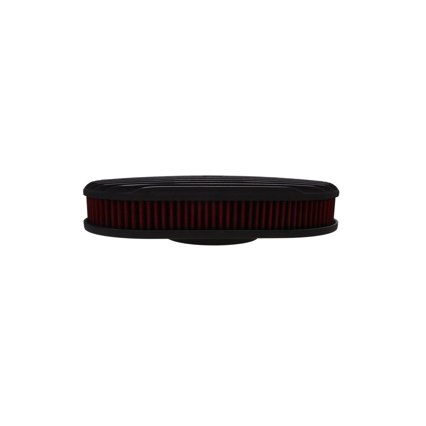 15" X 2" Full Finned Oval Aluminum Air Cleaner Kit, Red Washable Filter, Flat Base - Black