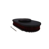15" X 2" Full Finned Oval Aluminum Air Cleaner Kit, Red Washable Filter, Flat Base - Black