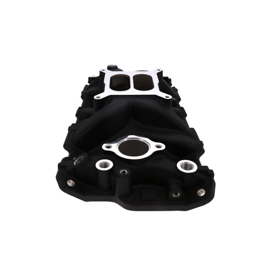 1957-1986 Chevy SB Aluminum Intake Manifold, Dual Plane, Hi-Rise - Black